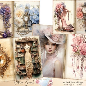 Diario basura de joyas victorianas Diario basura de mujeres victorianas Efímeras victorianas 8 tarjetas ATC victorianas, efímeras antiguas, suministros para álbumes de recortes