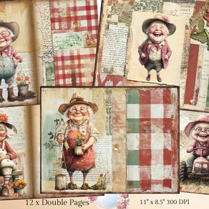 Old Ladies Junk Journal Gardening Junk Journal Funny Old Ladies Scrapbook Papers, vintage efemera, afdrukbare papieren digitaal, collagevel