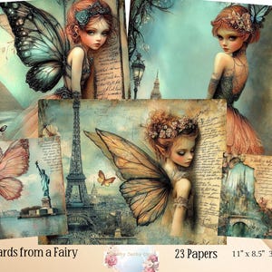Journal des fées, éphémères, étiquettes, cartes, signets, fées, éphémères de fées, papiers numériques fées scrapbooking fées cartes postales