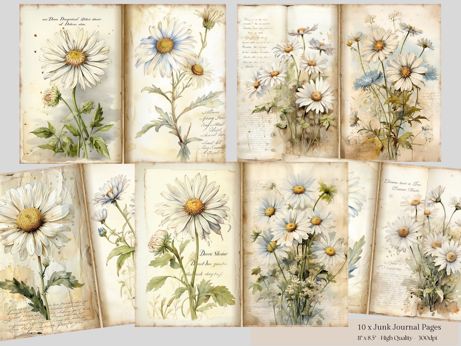 Vintage Daisy Junk Journal, Digital Scrapbook Paper Kit, Floral ...