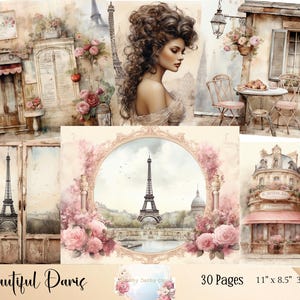 Paris Junk Journal, Papeles para manualidades, Scrapbooking, Efímeras de París, Paquete de Efímeras de París, 30 páginas dobles de Paris Junk Journal, Tarjetas ATC de París