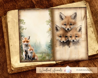 Woodland Animals Junk Journal Pages, Digital Scrapbook Paper Kit, Forest Printable pages, Watercolour Woods Digital papers, Nature Ephemera