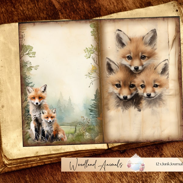 Woodland Animals Junk Journal Pages, Digital Scrapbook Paper Kit, Forest Printable pages, Watercolour Woods Digital papers, Nature Ephemera