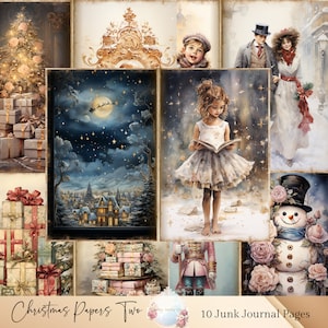 Christmas junk journal pages, Vintage Merry Christmas Junk Journal Pages, Christmas Junk Journal paper, Digital Papers, Digital Collage