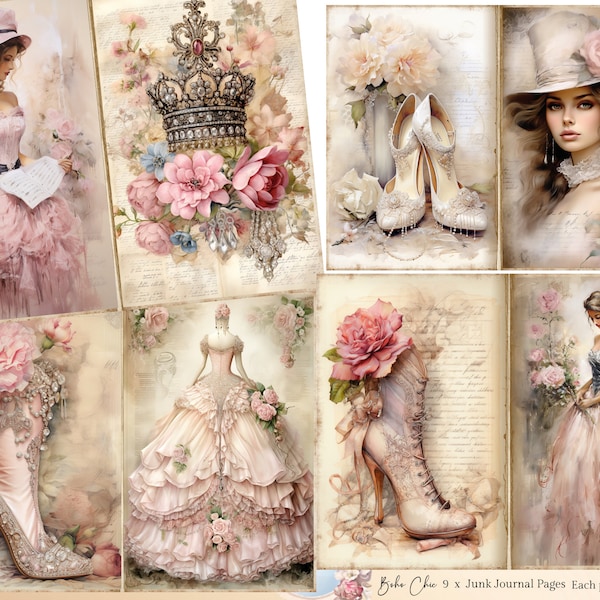 Pagine di diario spazzatura Shabby Chic, kit diario spazzatura Shabby Chic, foglio collage Shabby Chic, effimeri Shabby Chic, kit di carta scrapbook digitale.