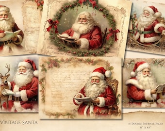 Vintage Santa Junk Journal 15 Double Pages Christmas Collage Papers Digital Download