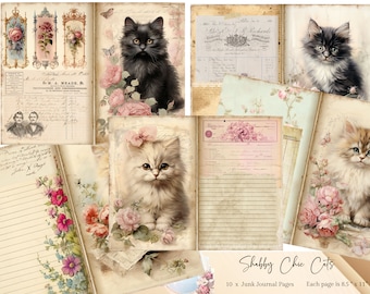 Diario de recortes de gatos victorianos, Diario de recortes de gatos adorables, Lámina de collage de gatos, Objetos efímeros victorianos, Papeles digitales de gatos, Objetos efímeros de gatos, Recibos