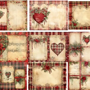 Vintage Christmas Holiday Plaid Faded Collage Sheet Rustic Floral ...