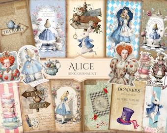 Alice in Wonderland Junk Journal Kit, Ephemera Pages - Digital Download
