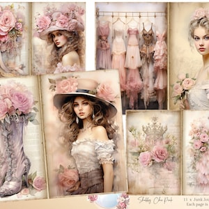 Pages de journal indésirable Shabby Chic, kit de journal indésirable Shabby Chic, feuille de collage Shabby Chic, éphémères Shabby Chic, kit de papier Scrapbooking numérique.
