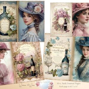 Vintage Wine Junk Journal Pages, Victorian Ladies Wine Junk Journal, Victoriaans collageblad, Victoriaanse ephemera, digitaal plakboekpapier