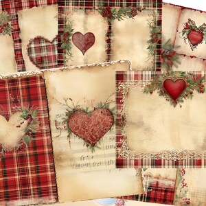 Vintage Christmas Holiday Plaid Faded Collage Sheet Rustic Floral ...