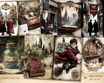 Wizard School Junk Journal Paper Pack, Wizard Printable Ephemera, Vintage Magic Scrapbooking Collage Sheet, Background Digital Download