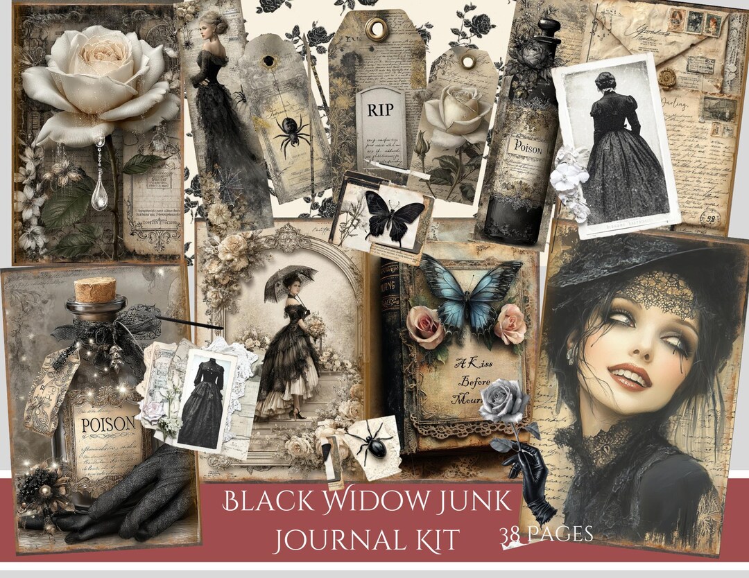 Victorian Gothic Junk Journal Kit - Black Widow - Black Gothic Ephemera ...
