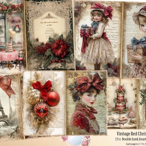 Diário de Natal Vintage, Mídia Mista, papéis digitais de Natal, Ephemera de Natal, criação de cartões, Diário de Natal, Imprimíveis