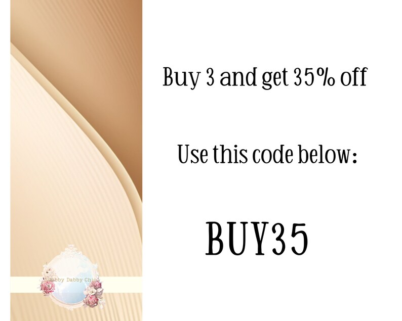 May include: A graphic with a beige background and text that reads "Buy 3 and get 35% off. Use this code below: BUY35".