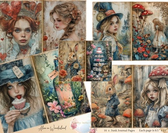 Alice Junk Journal Alice in Wonderland junk journal Alice in wonderland Digital Papers Alice in wonderland Vintage Ephemera Vintage Ephemera