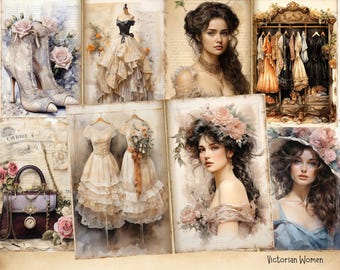 Victorian Women Junk Journal Pages, Ephemera Collage Digital Download - Vintage Printable Papers