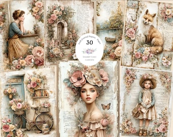 Vintage Floral Junk Journal Papers, Cottagecore Ephemera (Digital Download)