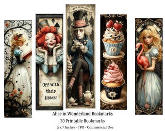 Alice in Wonderland 20 Digital Bookmarks - Digital Download
