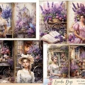 Páginas imprimíveis do diário de lixo de lavanda, kit de diário de lixo de lavanda, papel para diário de lixo de lavanda, folha de colagem digital, itens efêmeros de lavanda