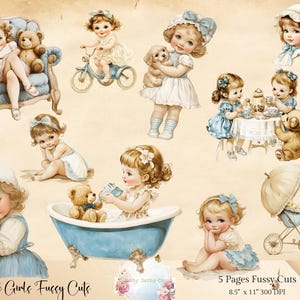 20 graziose ragazze da circa 4" Clipart vintage vittoriane stampabili in digitale. Ideale per il decoupage, il journaling, il kit artigianale Fussy Cut, effimeri vintage