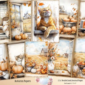 Autumn Junk Journal Pages, Fall Junk Journal Kit, Autumn Collage Sheet, Vintage Ephemera, Cats Junk Journal, Autumn Scene Junk Journal pages