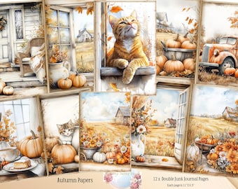 Autumn Junk Journal Pages, Cozy Autumn, Vintage Ephemera  - Digital Download