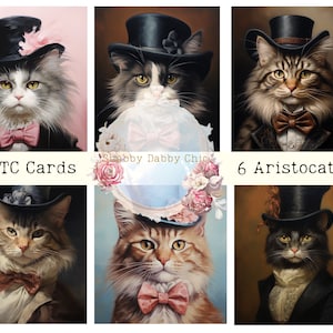 6 Aristocrat Cat cards Junk Journaling supplies, ATC Cards Digital Paper Printable Junk Journal Cards Card Making Ephemera 7 Vintage Cards.