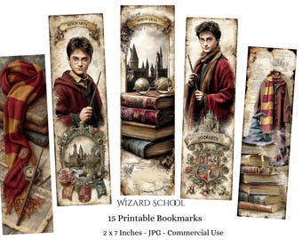Wizard School Bookmarks 15 JPG Bookmarks Printables - Digital Download Wizard Ephemera