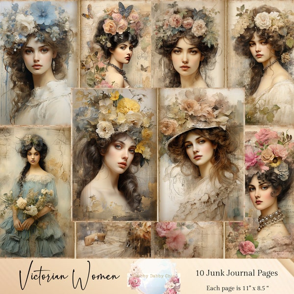 Victorian Women Junk Journal Pages, Victorian Ladies Junk Journal, Victorian Collage Sheet, Victorian Ephemera, Digital Scrapbook paper kit.