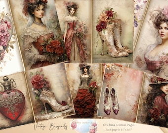 Victorian Women Junk Journal Pages, Victorian Ladies Junk Journal, Victorian Collage Sheet, Victorian Ephemera, Valentine junk journal