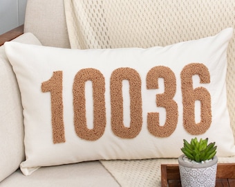 Personalized Zip Code Pillow Cover, Punch Needle Pillow, Closing Gift, Custom Pillow, Housewarming Gift, First Home Gift, New Home Gift