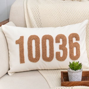 Personalized Zip Code Pillow Cover, Punch Needle Pillow, Closing Gift, Custom Pillow, Housewarming Gift, First Home Gift, New Home Gift