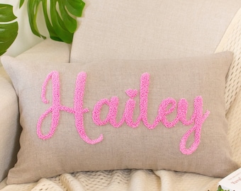 Custom Name Pillow Cover for Her, Birthday Gift, Punch Needle Pillow Cover, Baby Girl Gift, Gift for Nursery, Dorm Gift, Graduation Gift