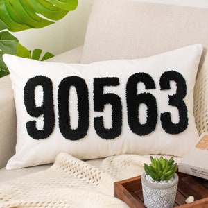 Custom Zip Code Pillow Cover,  Punch Needle Pillow, Personalized Pillow, Housewarming Gift, First Home Gift, New Home Gift