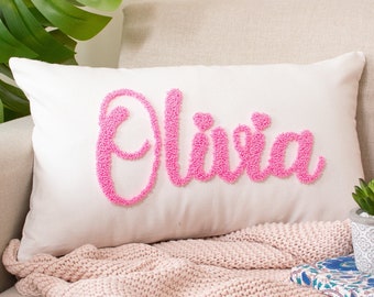 Personalized Girl Baby Room Decor, Baby Girl Nursery Pillow, Punch Needle, Custom Pillow Cover, Personalized Pillow, Girl Birthday Gift