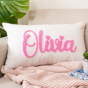 Personalized Girl Baby Room Decor, Baby Girl Nursery Pillow, Punch Needle, Custom Pillow Cover, Personalized Pillow, Girl Birthday Gift