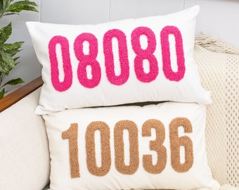 Custom Zip Code Pillowcase, Closing Gift, Punch Needle Pillow, Personalized Pillowcase, Housewarming Gift, First Home Gift, New Home Gift