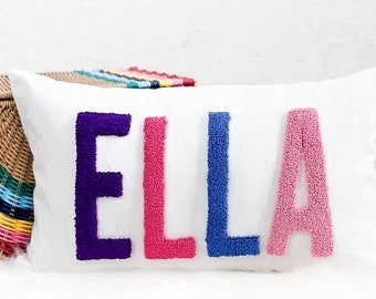 Custom Name Pillow Cover, Baby Boy, Baby Girl Nursery Pillow, Custom Pillow Cover, Punch Needle Pillow Cover