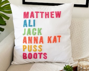 Family Name Pillow Cover, Custom Pillow Cover, Punch Needle Name Pillow, Housewarming Gift, Closing Gift