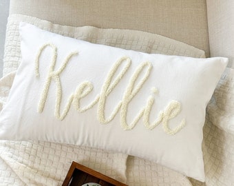 Custom Baby Name Pillow, Custom Pillow Cover, Punch Needle Name Pillow, Nursery Gift, Kids Room Decor, Baby Room Decor