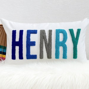 Personalized Baby Boy Room Name Pillow Cover, Baby Boy Nursery Pillow, Punch Needle, Boy Kid Gift, Dorm Gift, Graduation Gift