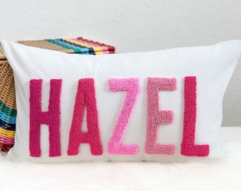 Personalized Baby Girl Room Name Pillow Cover, Baby Girl Nursery Pillow, Punch Needle, Girl Kid Gift, Dorm Gift, Graduation Gift