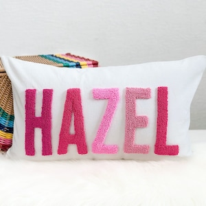 Personalized Baby Girl Room Name Pillow Cover, Baby Girl Nursery Pillow, Punch Needle, Girl Kid Gift, Dorm Gift, Graduation Gift
