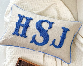 Custom Monogrammed Pillow Cover with Punch Needle Embroidery, Personalized Wedding Gift for Couple, Custom Monogram Gift, Wedding Pillowcase
