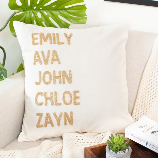 Custom Family Names Pillow Cover, Beaded Personalized Names, Grandchildren Names Pillow, Grandma Gift, Gift for Mom for Mother's Day