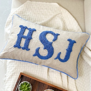 Custom Monogrammed Pillow Cover with Punch Needle Embroidery, Personalized Wedding Gift for Couple, Custom Monogram Gift, Wedding Pillowcase