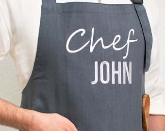 Personalized Embroidered Chef Apron with Custom Name for Him, Father's Day Gift for Dad, Grandpa, Custom Apron, Grilling Gifts for Men