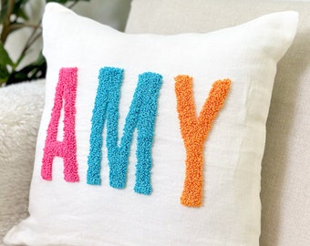 Personalized Baby Girl Room Name Pillow Cover, Baby Girl Nursery Pillow, Punch Needle, Girl Kid Gift, Dorm Gift, Graduation Gift